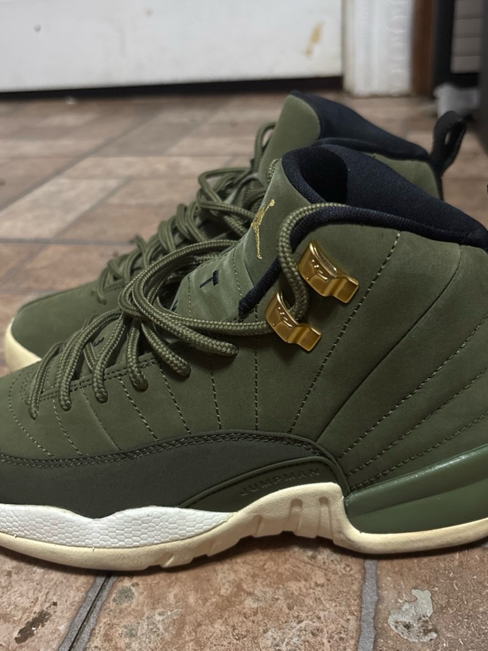 Air Jordan 12 Retro Olive Green Sneakers - Picture 2 of 5